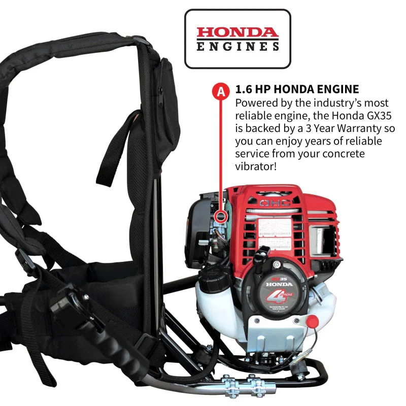 2HP Honda Concrete Vibrator with Flex Shaft Cable Whip Backpack - Image 3