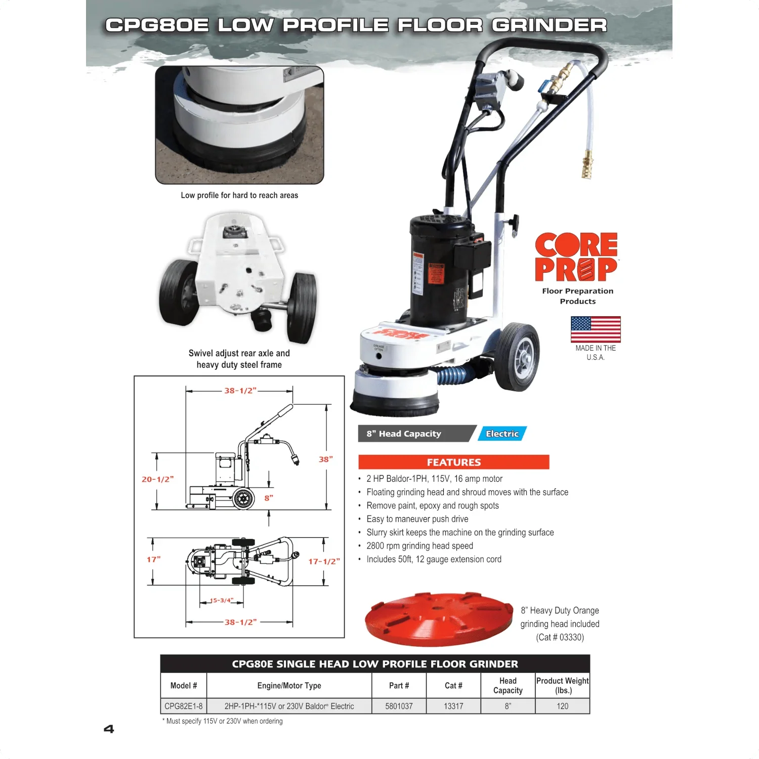 Concrete Surface Grinder - Core Prep CPG80E - Single Head - 8" - Image 5