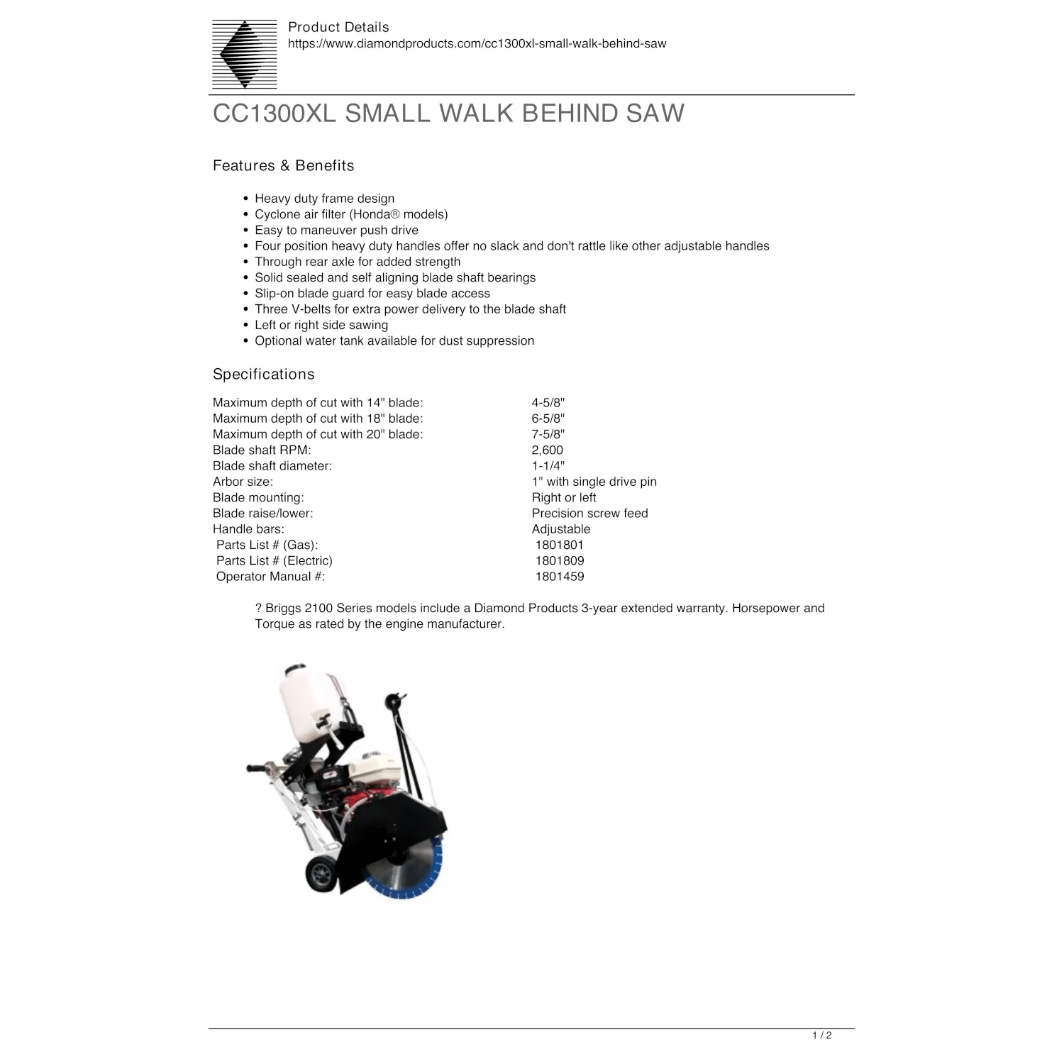 Walk-Behind Saw - Core Cut - Electric - 20" Blade - Image 3