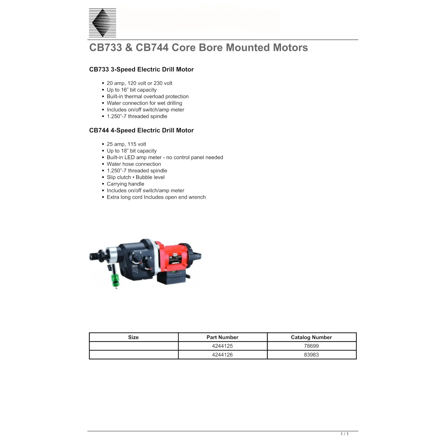 Core Bore Drill CB744 18" - 25AMP|1PH - Rig-Mounted - Image 4