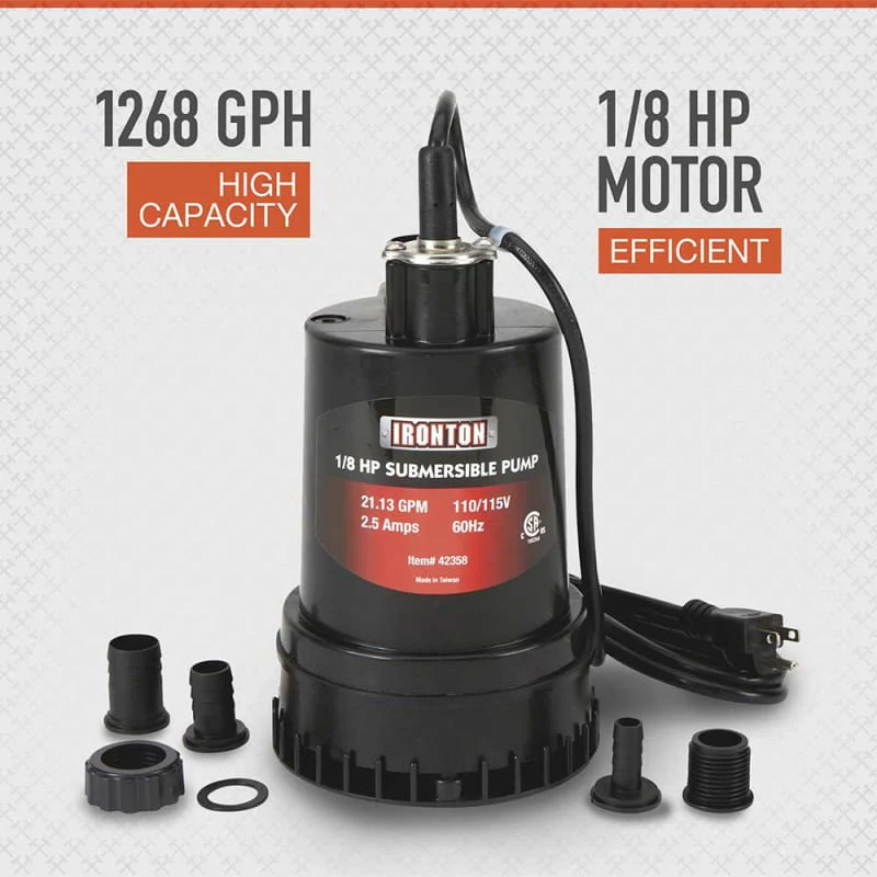 Ironton Submersible Pump | 1,268 GPH | 1/8-HP | 1-In. Port - Image 4