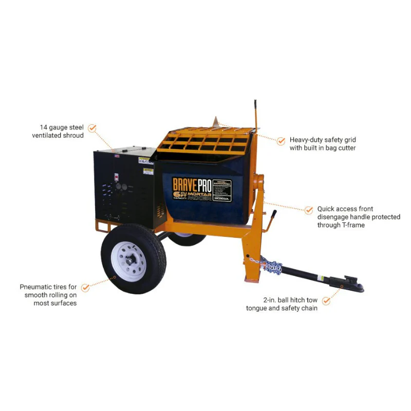 Brave Mortar Mixer | 6 Cu. Ft. Poly Drum | Honda GX240 Gas - Image 2