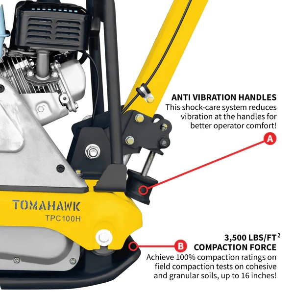 Reversible Plate Compactor - Honda GX160 - 5.5 HP - 3,500 lbs/ft_ W/ Free Vibration Impact Ironclad Gloves - Image 10