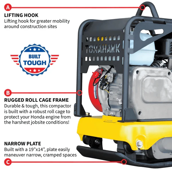 Reversible Plate Compactor - Honda GX160 - 5.5 HP - 3,500 lbs/ft_ W/ Free Vibration Impact Ironclad Gloves - Image 9