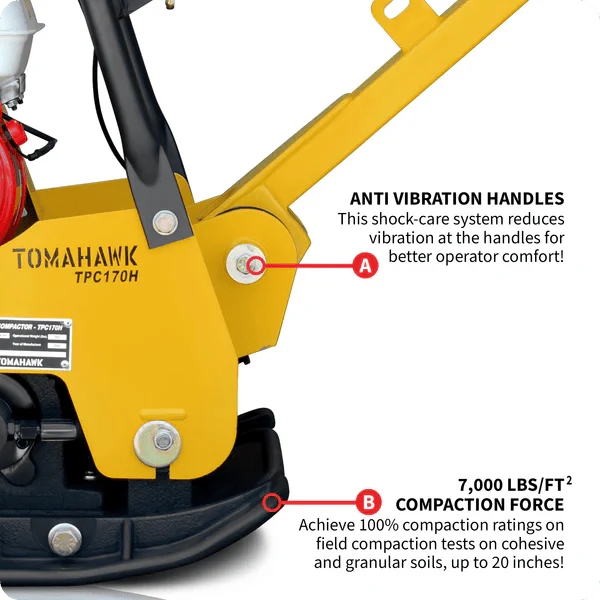 Reversible Plate Compactor - Honda GX200 - 6.5 HP - 7,000 lbs/ft_ W/ Free Vibration Impact Ironclad Gloves - Image 7