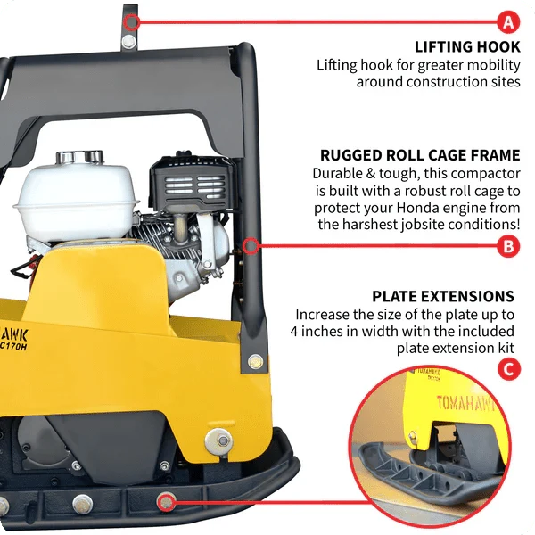 Reversible Plate Compactor - Honda GX200 - 6.5 HP - 7,000 lbs/ft_ W/ Free Vibration Impact Ironclad Gloves - Image 8