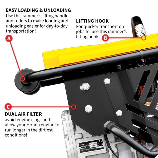 3 HP Honda Vibratory Rammer Tamper with Honda GX100 Engine 3350 lbs/ft W/ Free Vibration Impact Ironclad Gloves - Image 9