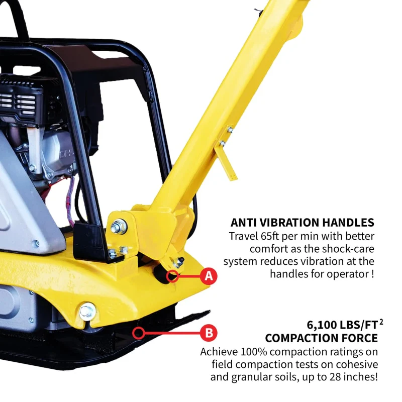 Tomahawk 6.5 HP Honda Reverse Hydraulic Plate Compactor for Soil, Aggregate, Cohesive Compaction W/ Free Vibration Impact Ironclad Gloves - Image 12